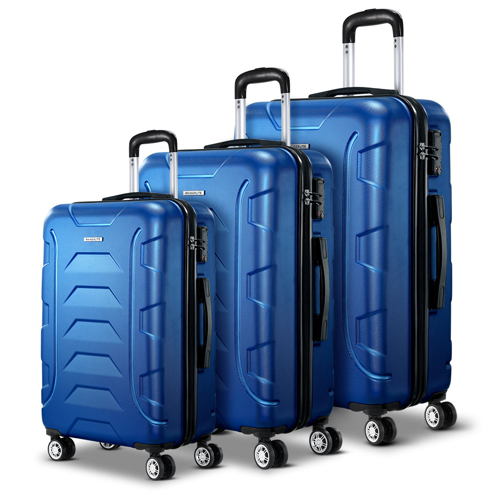 Wanderlite 3pc 20" 24" 28"Luggage Suitcase Travel Hardcase Trolley TSA Lock Blue