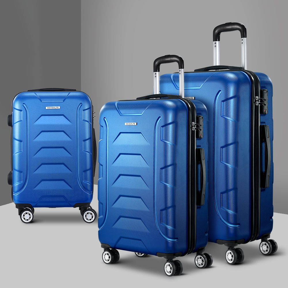 Wanderlite 3pc 20" 24" 28"Luggage Suitcase Travel Hardcase Trolley TSA Lock Blue