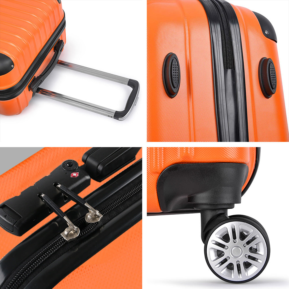 Wanderlite Luggage Set 3pc 20" 24" 28" Suitcase Hardcase Carry On Trolley Travel Orange