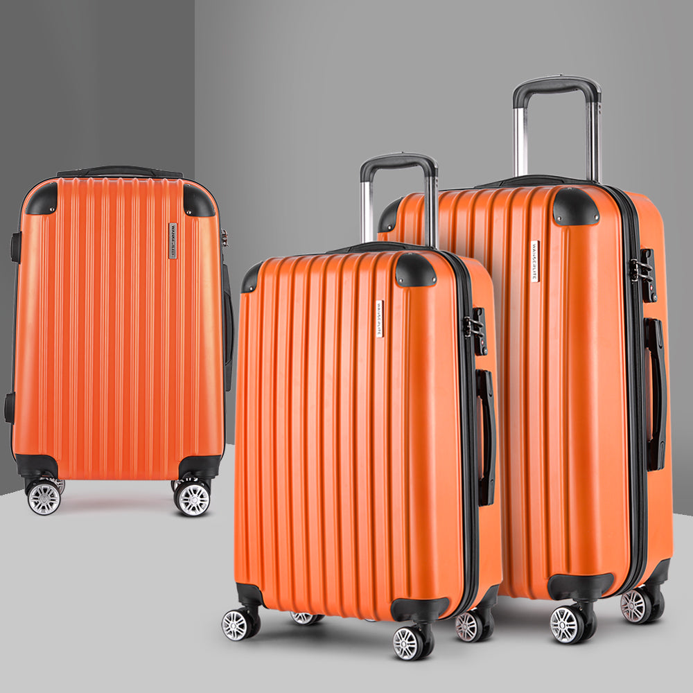 Wanderlite Luggage Set 3pc 20" 24" 28" Suitcase Hardcase Carry On Trolley Travel Orange