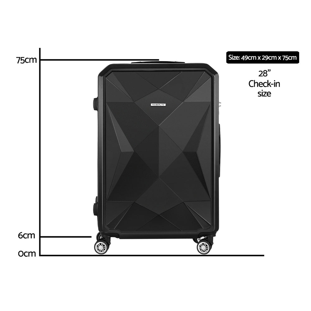 Wanderlite 28" Luggage Trolley Suitcase Carry On Travel Stoage Hardshell Black