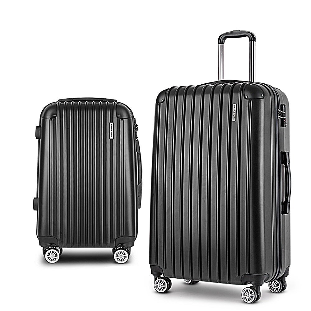 Wanderlite 2pcs Luggage Trolley Set Travel Suitcase Hard Case Carry On Bag Black