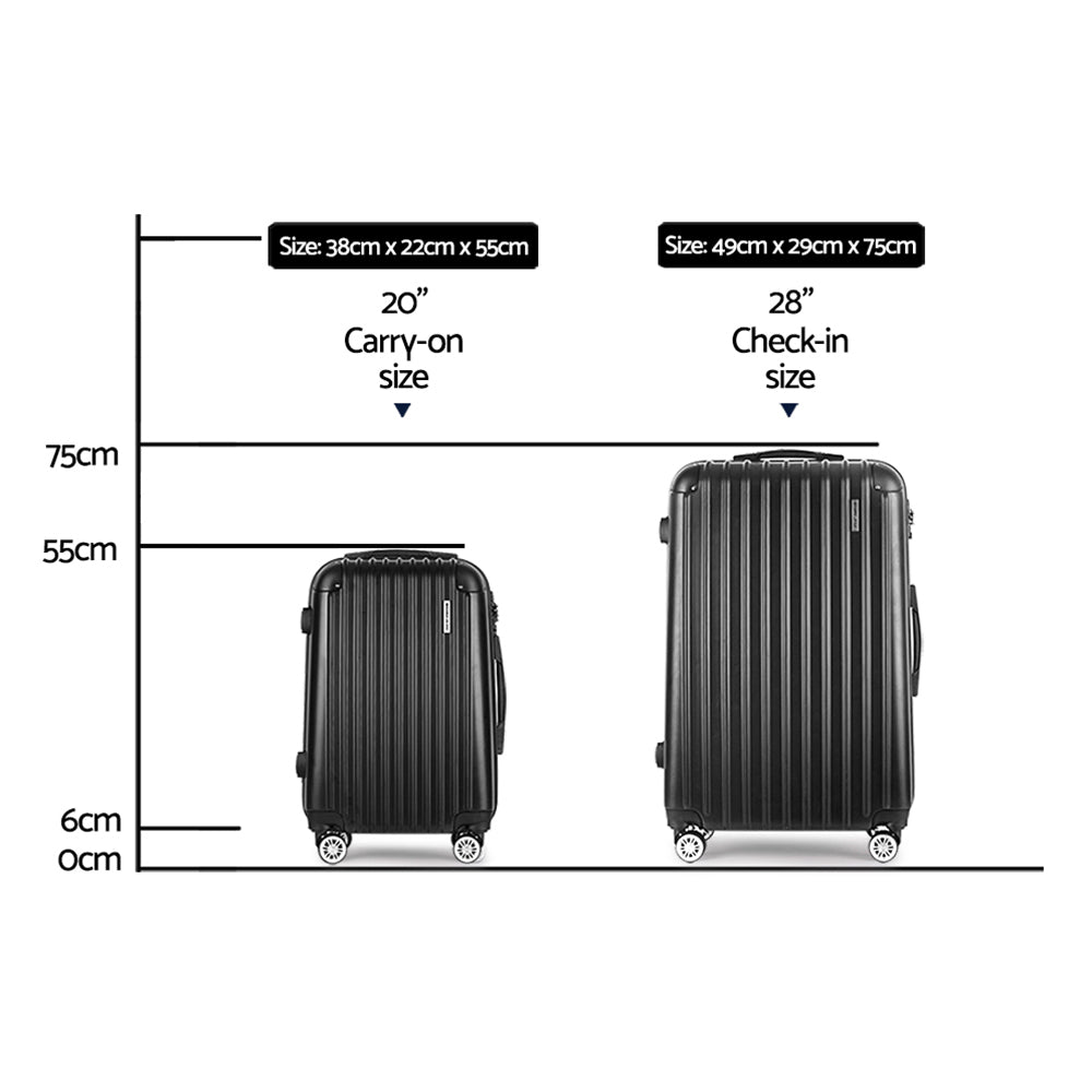 Wanderlite 2pcs Luggage Trolley Set Travel Suitcase Hard Case Carry On Bag Black