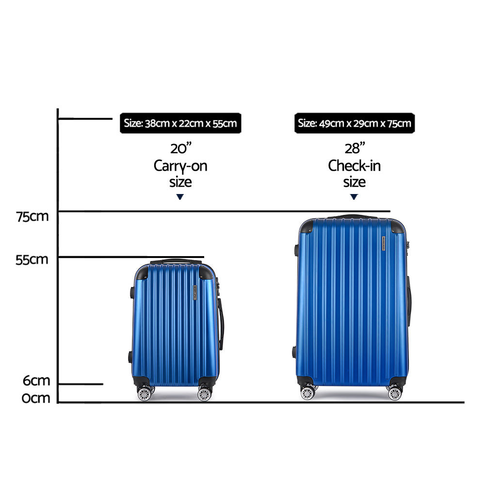 Wanderlite Luggage Set 2pc 24" 28" Suitcase Hardcase Trolley Travel Blue