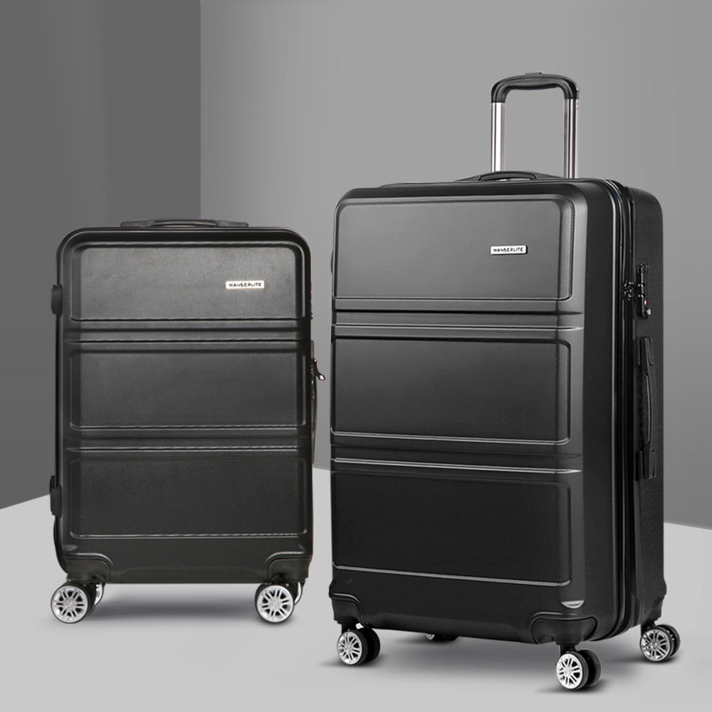 Wanderlite Luggage Set 2pc Suitcase Hardcase Trolley Travel Carry On Black