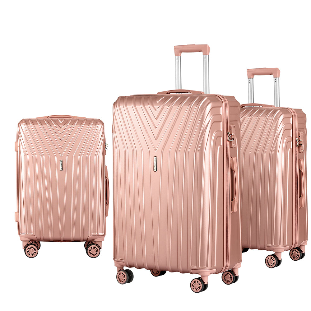 Wanderlite 75cm 3pc Luggage Trolley Suitcase Sets Travel TSA Hard Case Pink