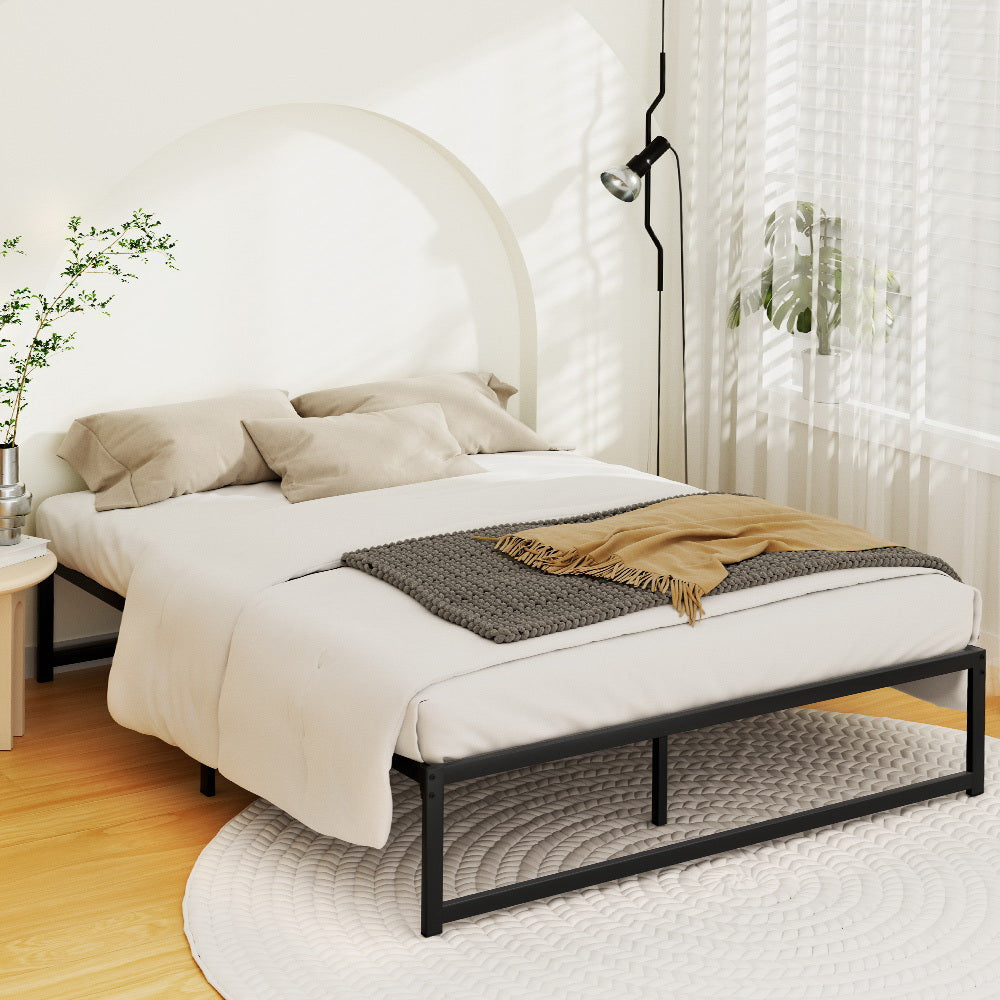 Artiss Bed Frame Metal Platform Queen Size Bed Base Mattress Black TINO