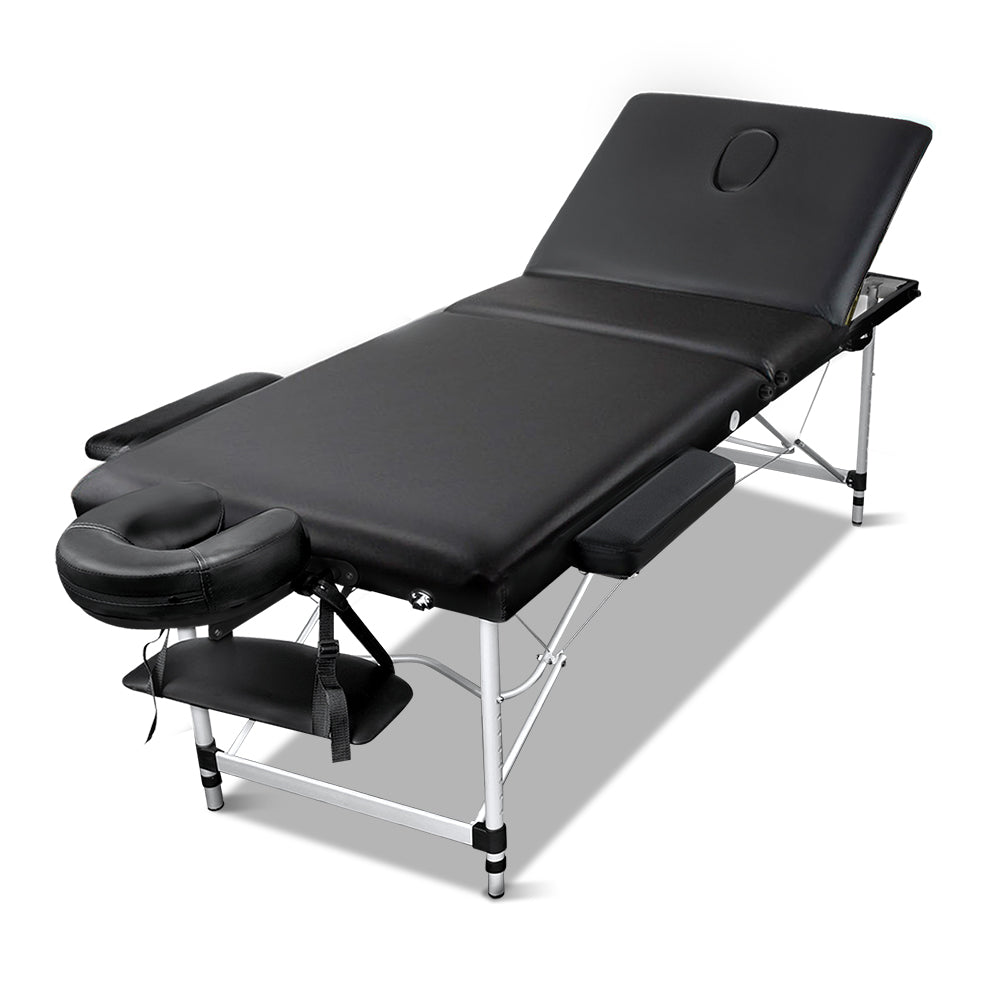 Zenses 3 Fold Portable Aluminium Massage Table - Black