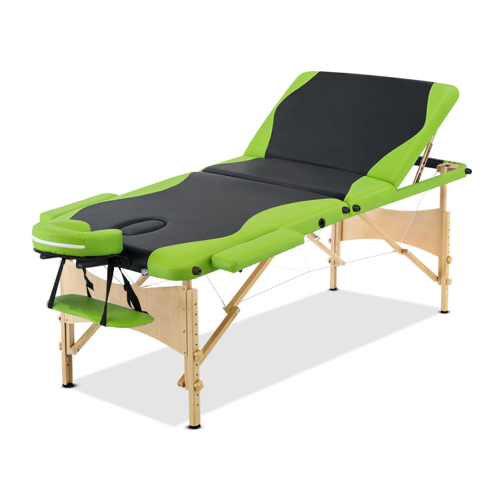 Zenses 3 Fold Portable Wood Massage Table - Black & Lime