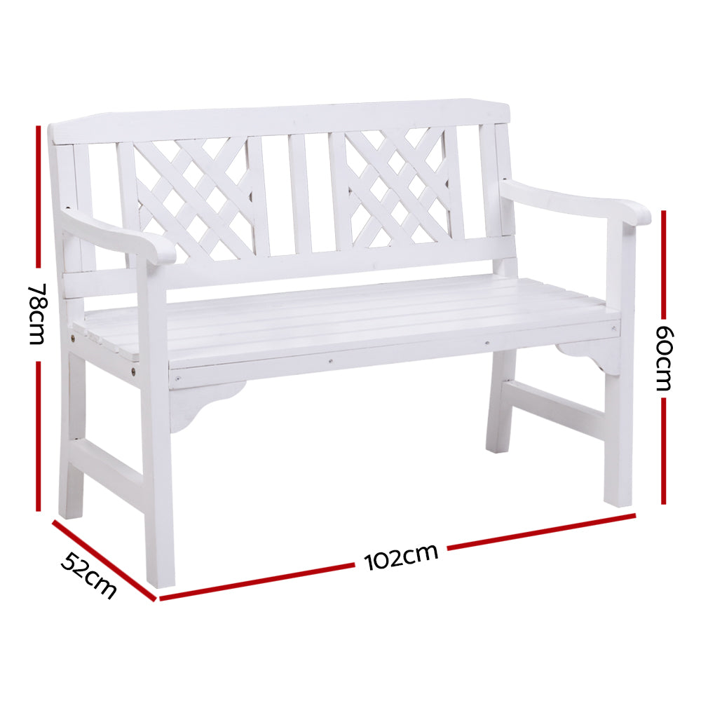 Gardeon Wooden Garden Bench 2 Seat Patio Furniture Timber Outdoor Lounge Chair White