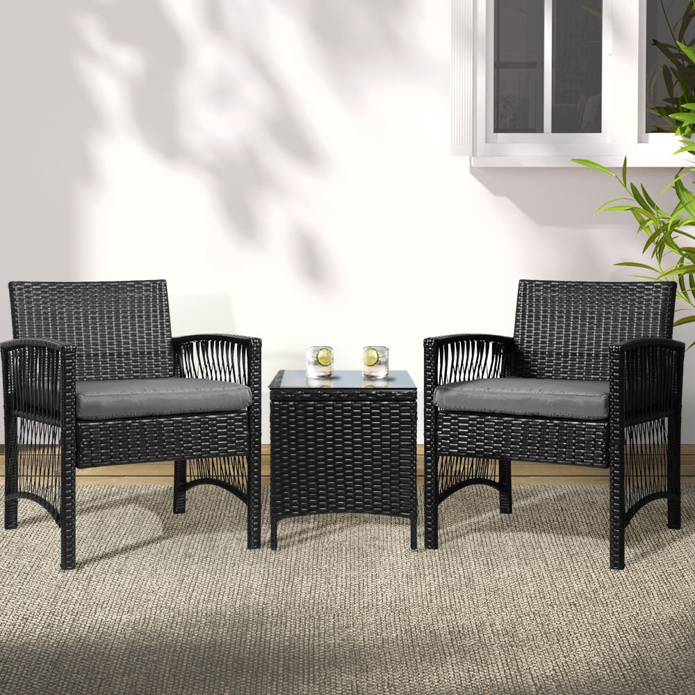 Gardeon Patio Furniture Outdoor Bistro Set Dining Chairs Setting 3 Piece Wicker