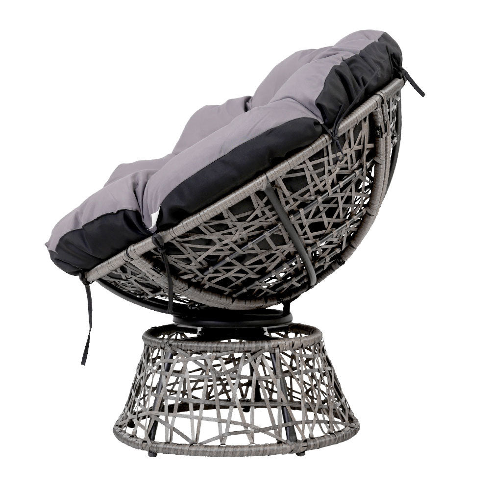 Gardeon Outdoor Lounge Setting Papasan Chairs Table Patio Furniture Wicker Grey