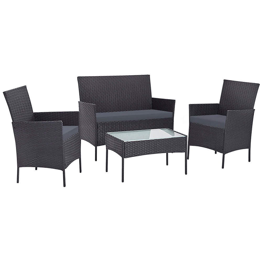 Gardeon Outdoor Furniture Lounge Setting Wicker Patio Dining Set w/Storage Cover Grey