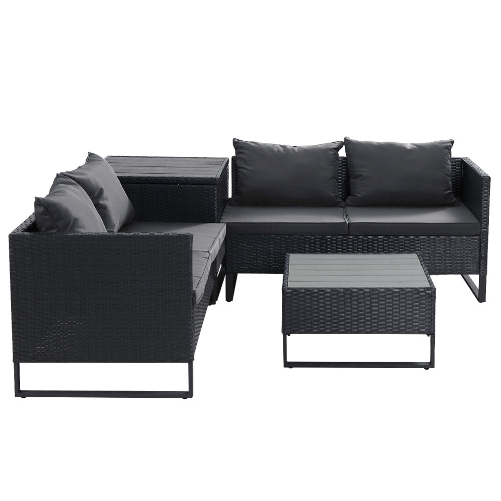 Gardeon Outdoor Sofa Furniture Garden Couch Lounge Set Wicker Table Chair Black