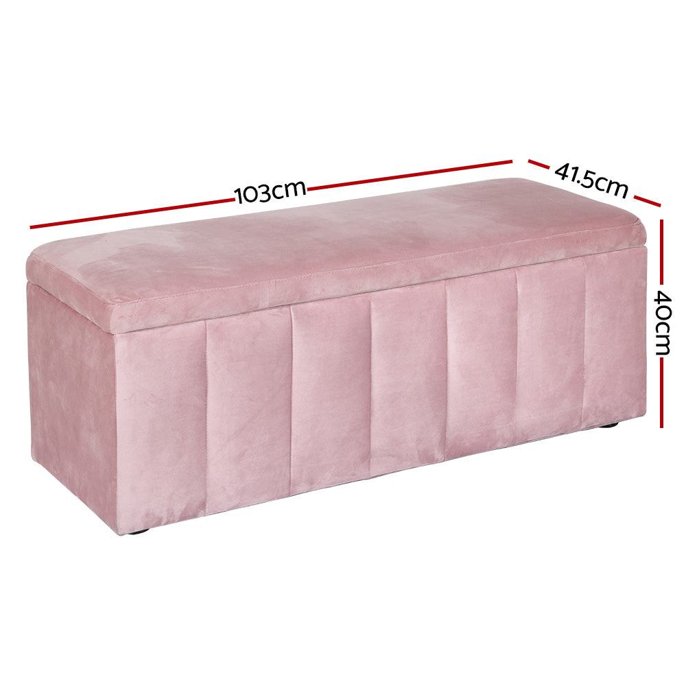 Artiss Storage Ottoman Blanket Box Velvet Chest Toy Foot Stool Couch Bed Pink