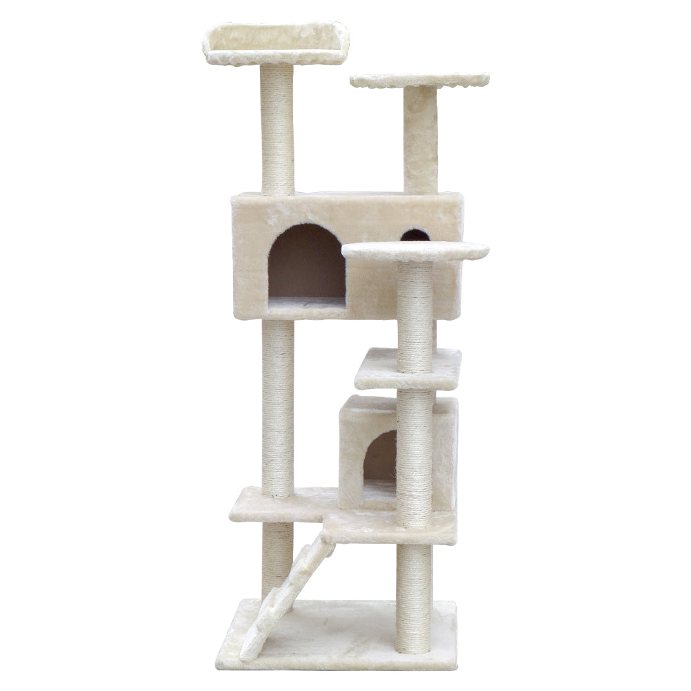 i.Pet Cat Tree 134cm Trees Scratching Post Scratcher Tower Condo House Furniture Wood Beige