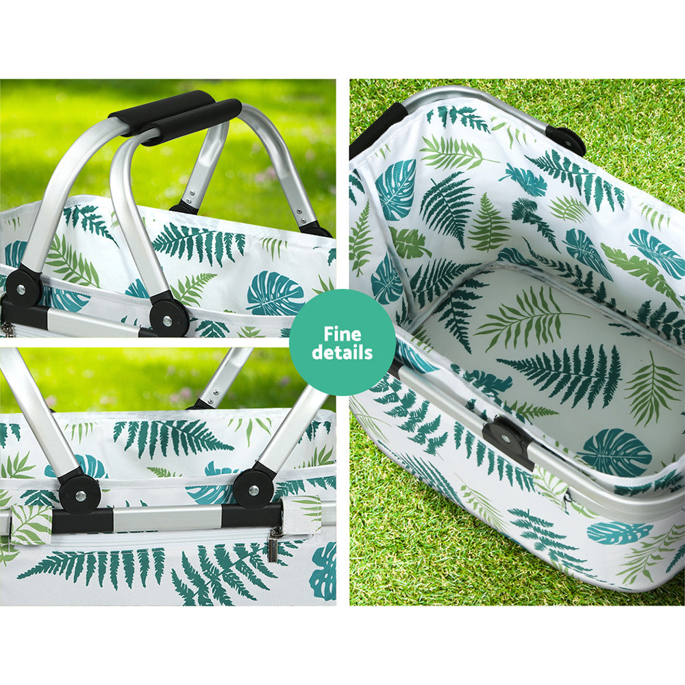 Alfresco Picnic Bag Basket Folding Hamper Camping Hiking Insulated White