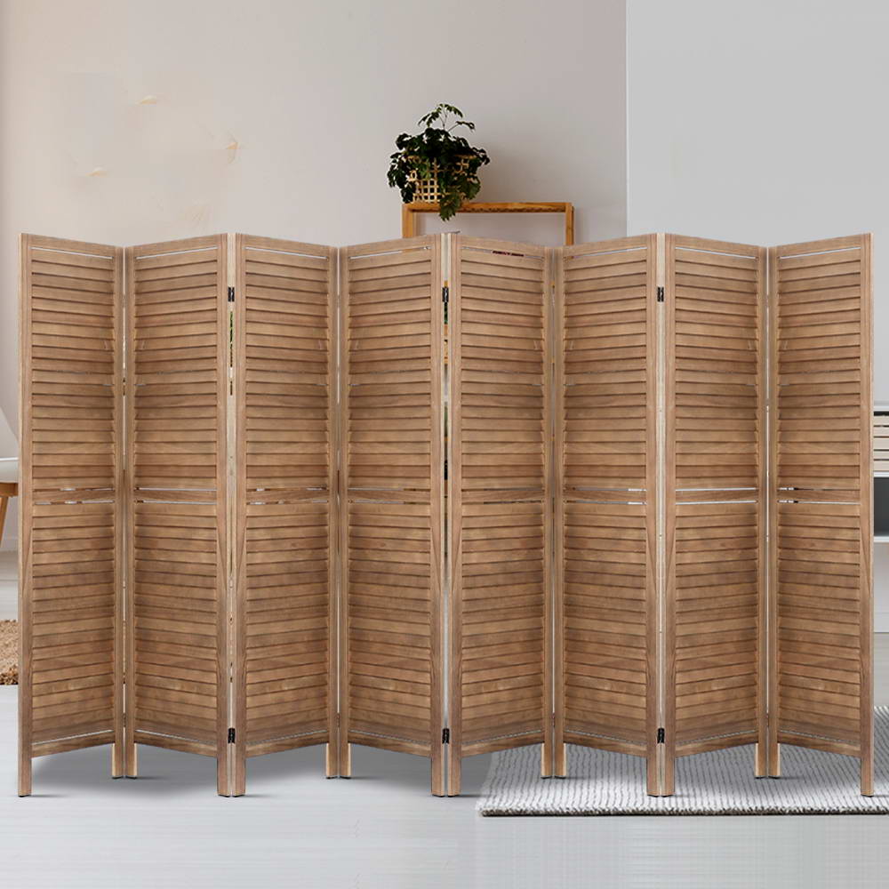 Artiss Room Divider Screen 8 Panel Privacy Wood Dividers Stand Bed Timber Brown