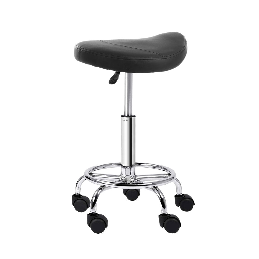 Artiss Saddle Salon Stool Black PU Swivel Barber Hair Dress Chair Hydraulic Lift