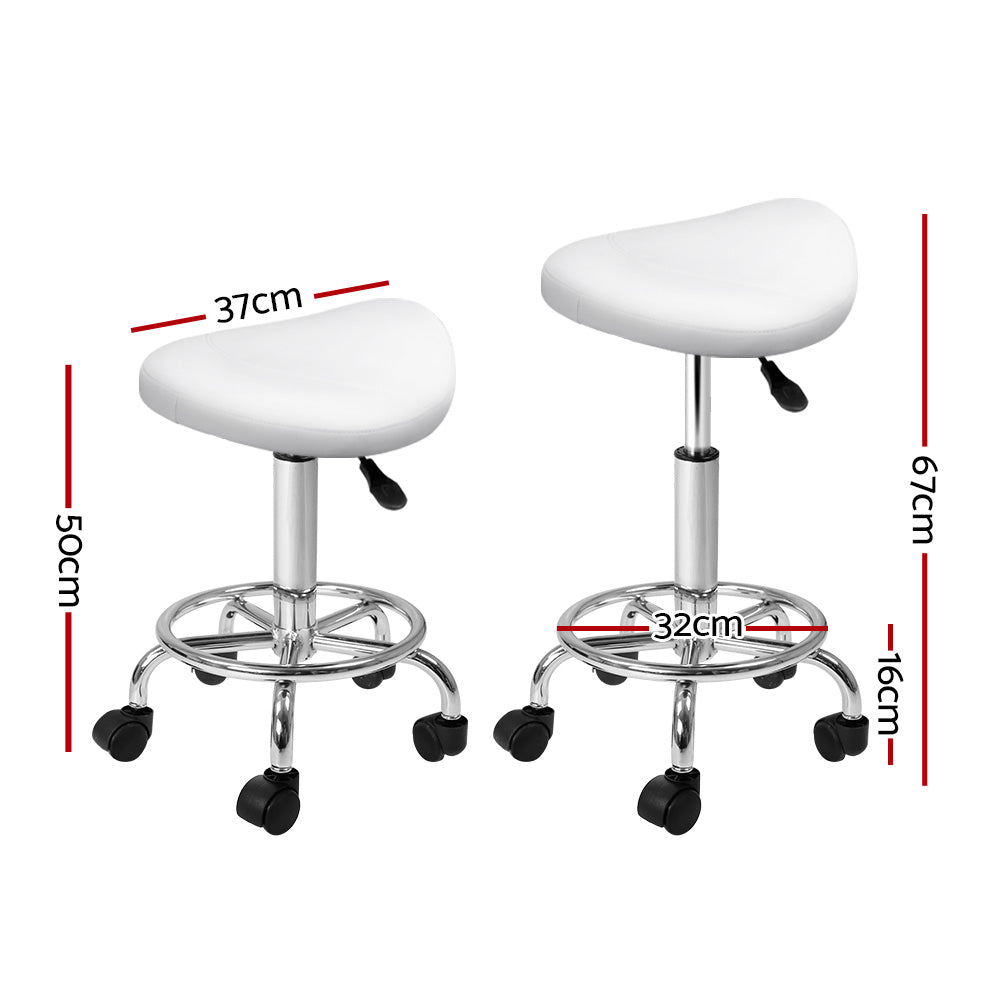 Artiss 2X Saddle Salon Stool Swivel Barber Hair Dress Chair Hydraulic Lift White