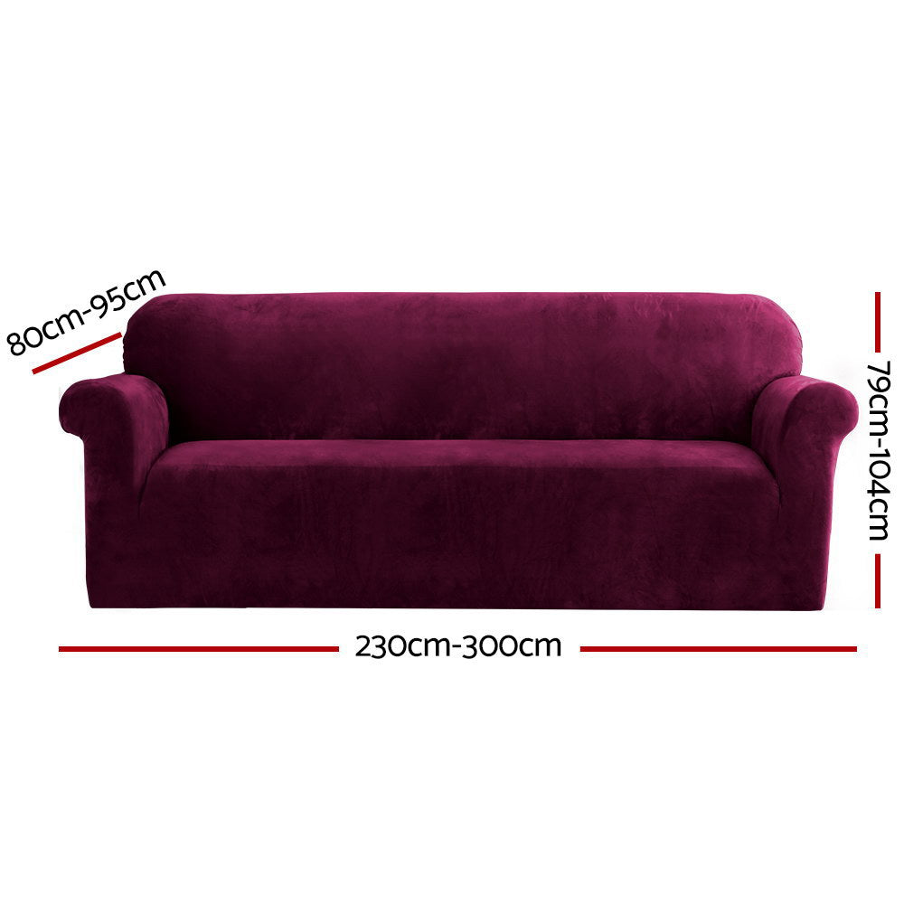 Artiss Velvet Sofa Cover Plush Couch Cover Lounge Slipcover 4 Seater Ruby Red