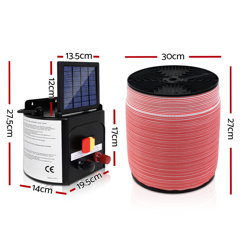 Giantz Electric Fence Energiser 3km Solar Powered Energizer Set + 1200m Tape