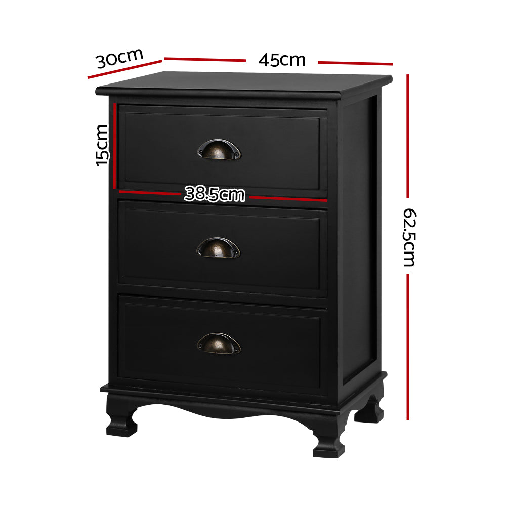 Artiss Vintage Bedside Table Chest Storage Cabinet Nightstand Black