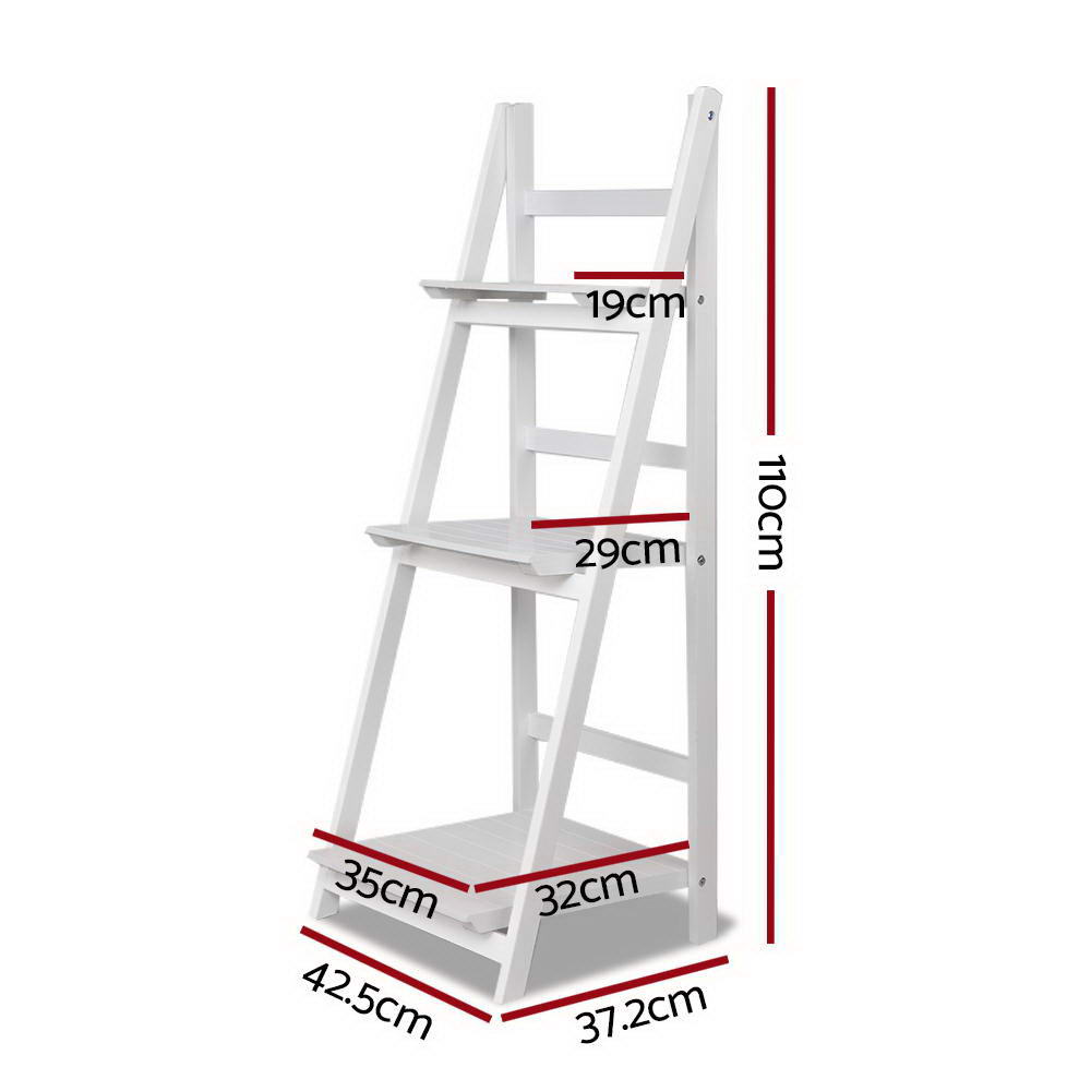 Artiss Display Shelf 3 Tier Wooden Ladder Stand Storage Book Shelves Rack White