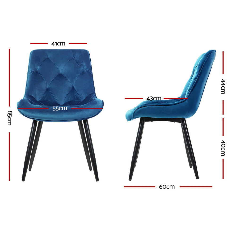 Artiss Set of 2 Starlyn Dining Chairs Kitchen Chairs Velvet Padded Seat Blue