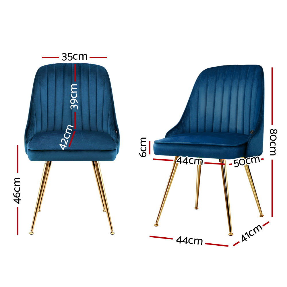 Artiss Set of 2 Dining Chairs Retro Chair Cafe Kitchen Modern Metal Legs Velvet Blue