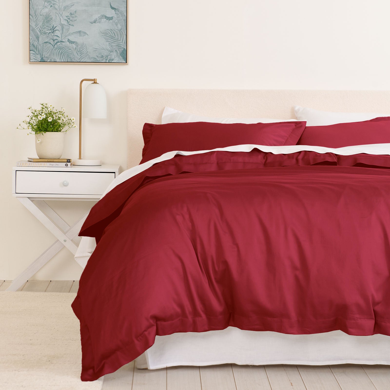 Balmain 1000 Thread Count Hotel Grade Bamboo Cotton Quilt Cover Pillowcases Set - Queen - Bordeaux