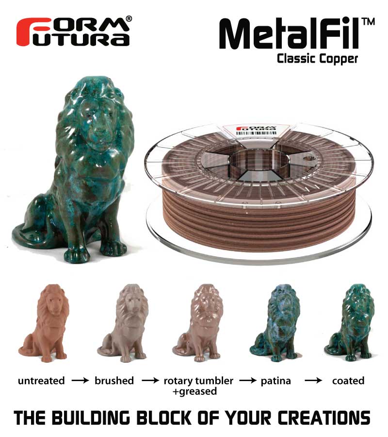 Copper-filled PLA based filament MetalFil - Classic Copper 1.75mm 1500 gram Natural Composite 3D Printer Filament