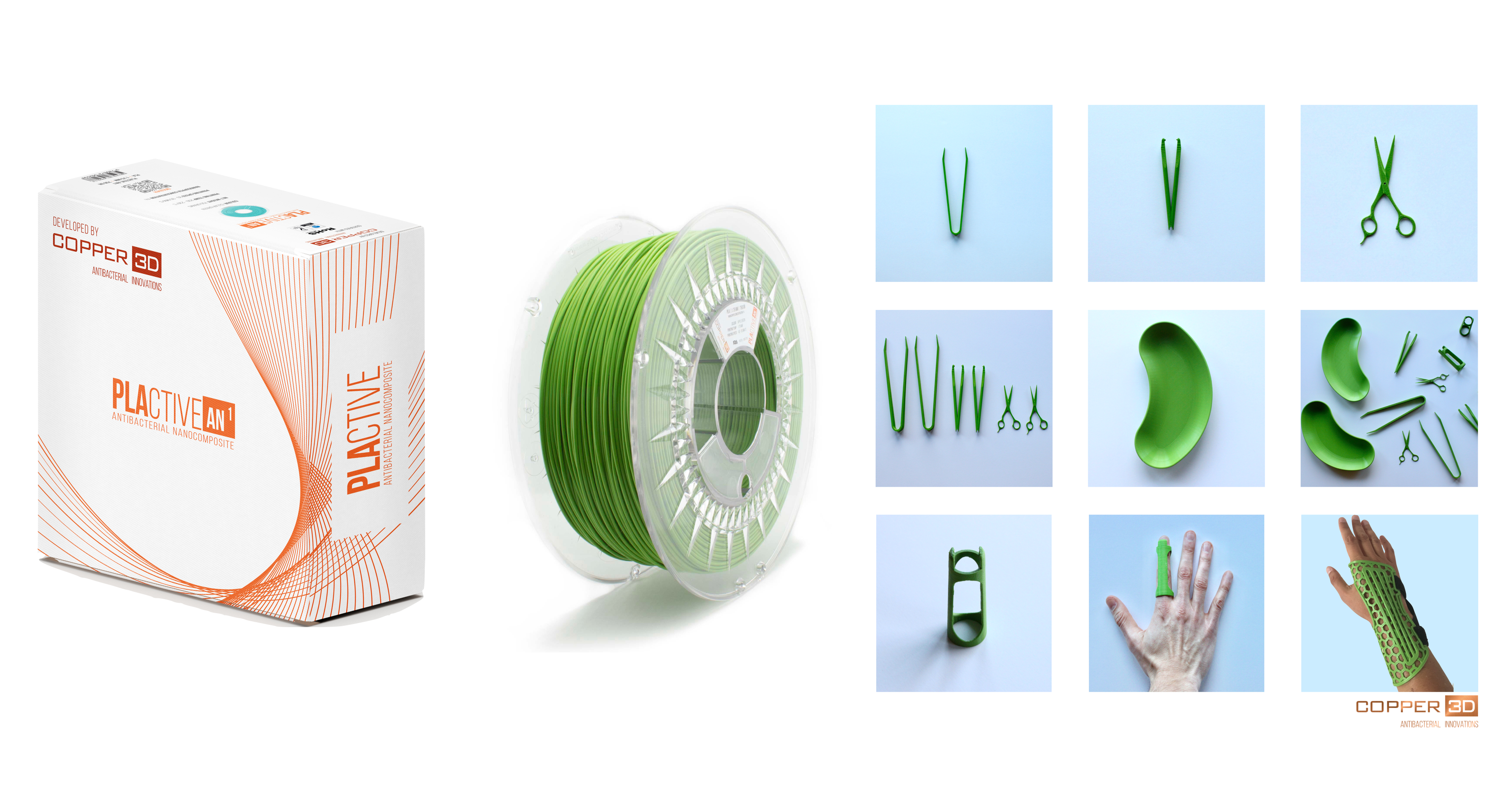 PLA Filament Copper 3D PLActive - Innovative Antibacterial 1.75mm 750gram Apple Green Color 3D Printer Filament