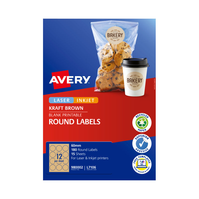 AVERY Label Rd Brn 60mm 12Up Pack of 15