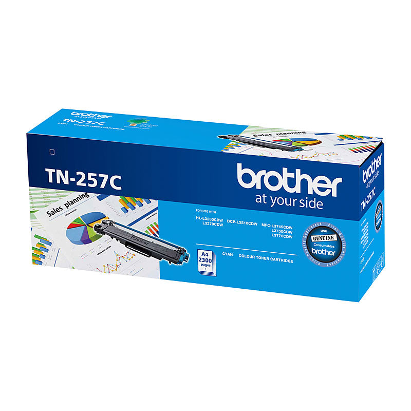 Brother TN-257C Cyan High Yield Toner Cartridge to Suit - HL-3230CDW/3270CDW/DCP-L3015CDW/MFC-L3745CDW/L3750CDW/L3770CDW 2,300 Pages