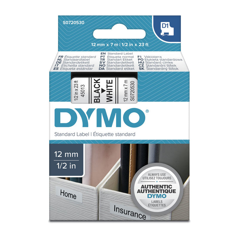 DYMO Black on White 12mmx7m Tape