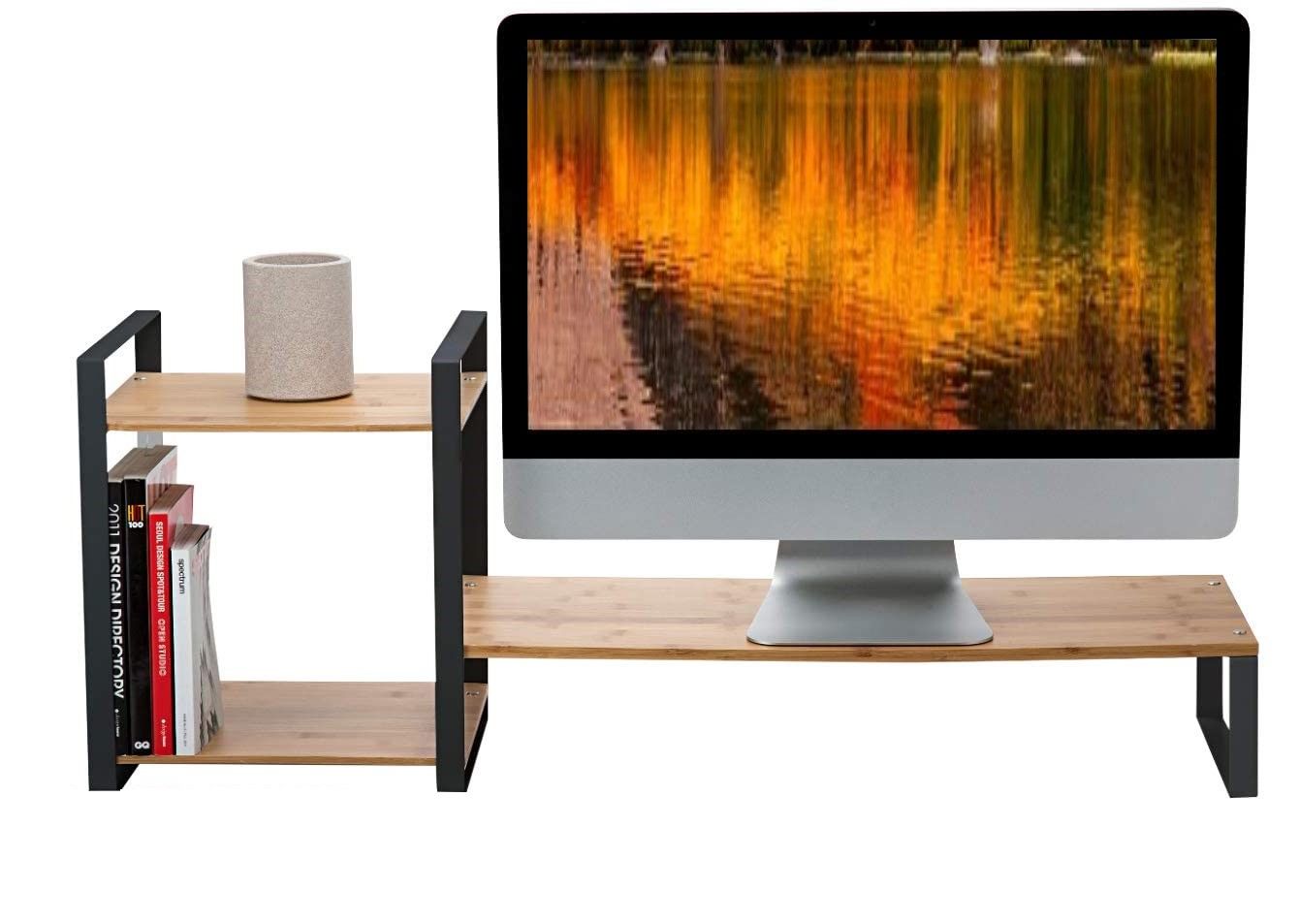 Bamboo Monitor Laptop Stand with 2 Tier Storage (Black)