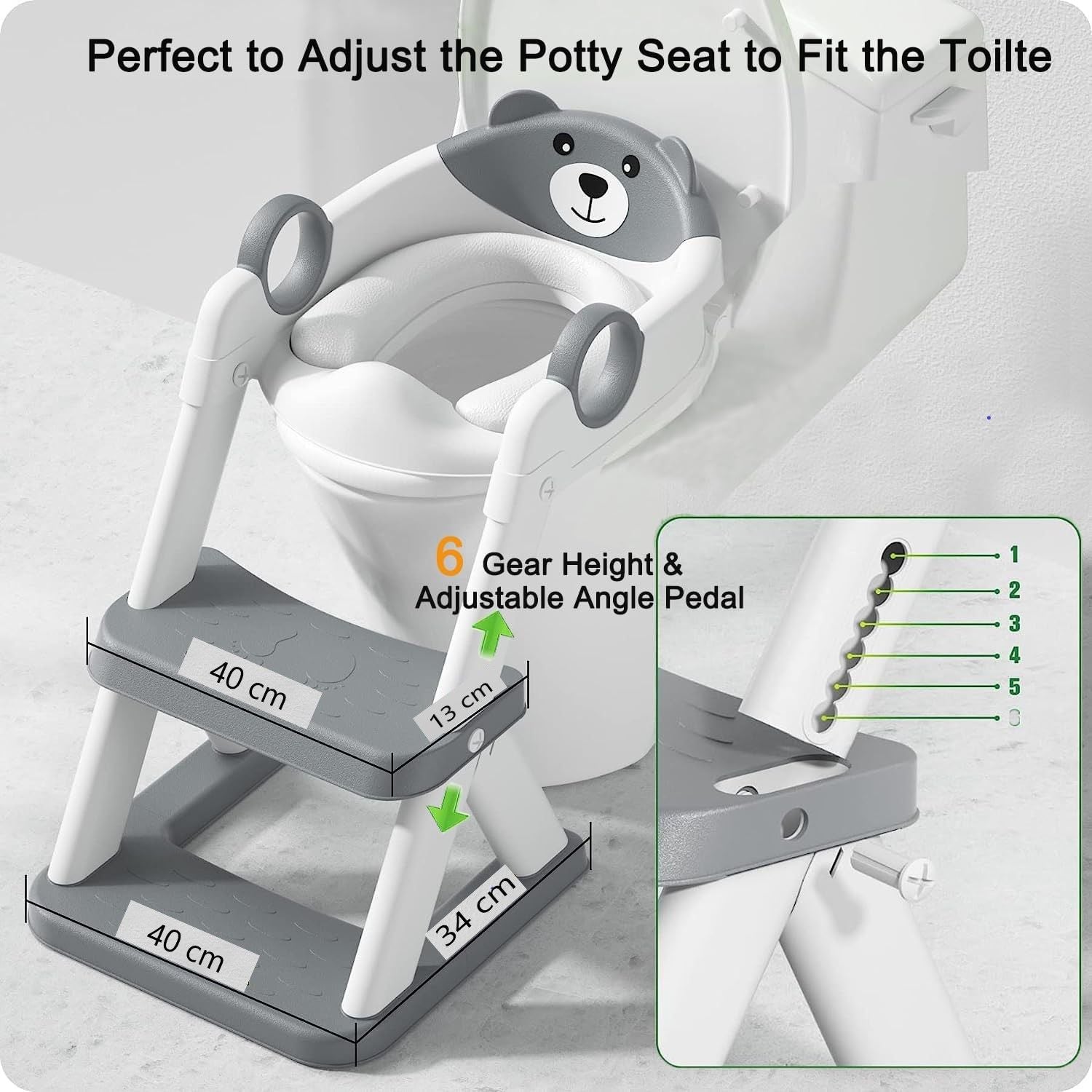 Potty Training Seat Ladder, Kids Boys Girls, Grey