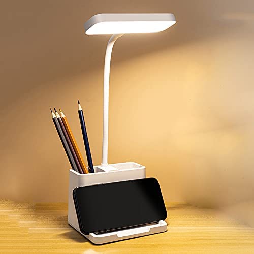 LED Desk lamp with Pen Holder with USB Charging Port and Adjustable 3 Kinds of Light for Office and Bedroom