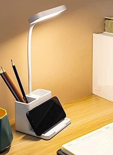 LED Desk lamp with Pen Holder with USB Charging Port and Adjustable 3 Kinds of Light for Office and Bedroom