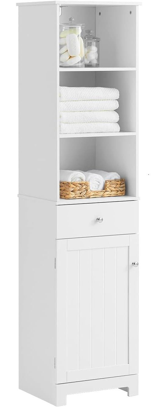 Tall Bathroom Storage Cabinet 3 Shelves, White