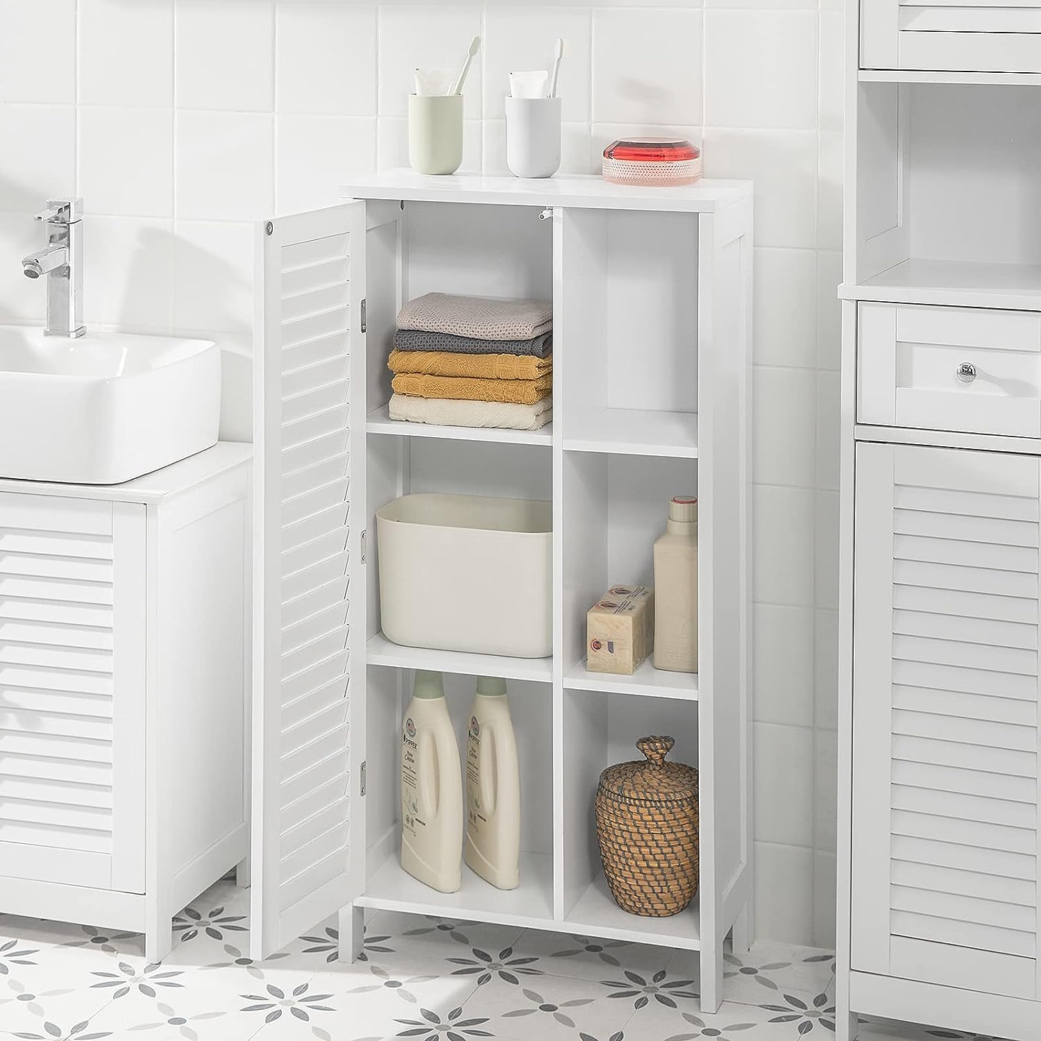 Bathroom Storage Cabinet 3 Shelves 1 Door