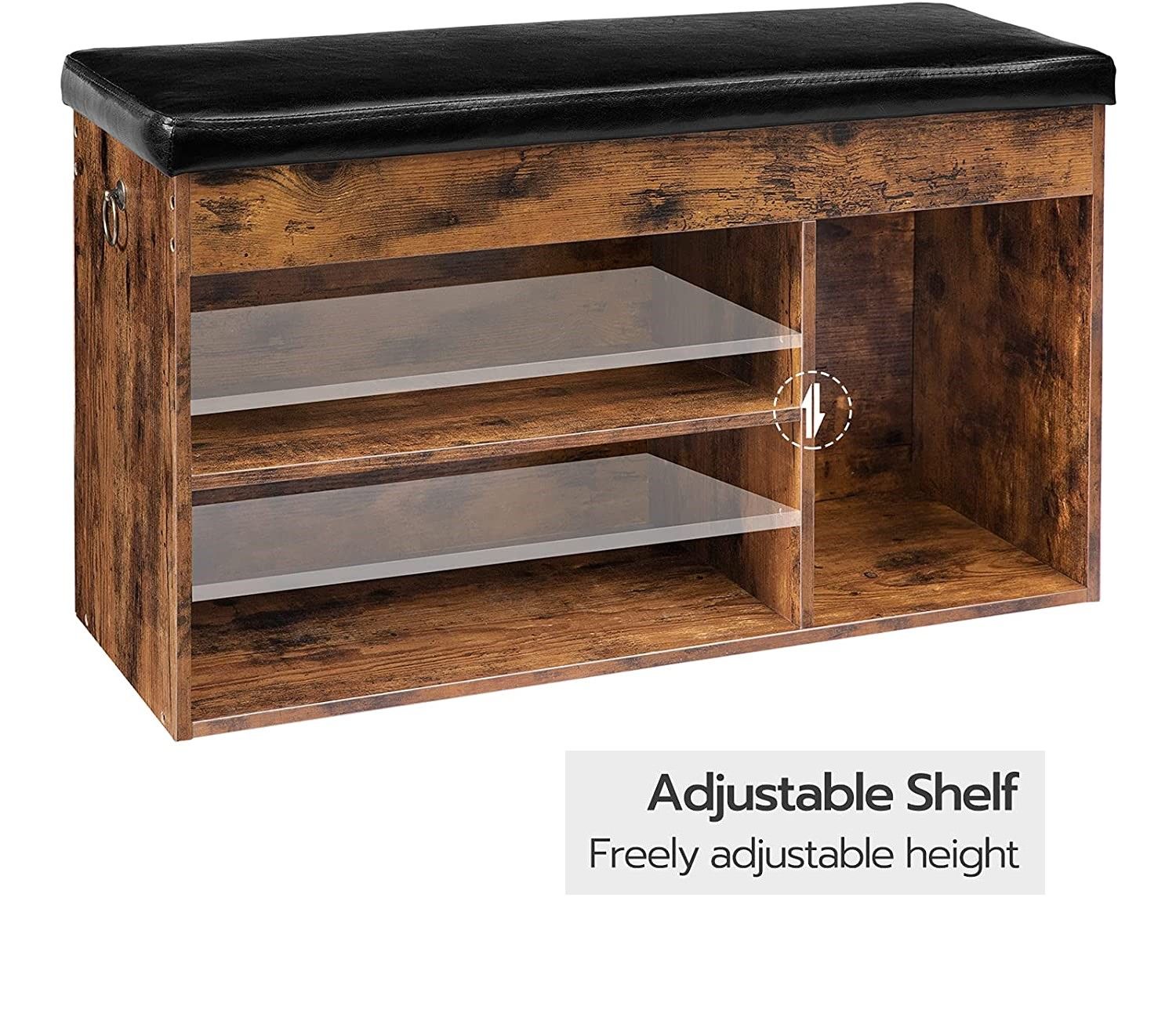 Shoe Storage Bench with Padded Cushion,Flip-Open Storage Box and Adjustable Shelf for Entryway and Living Room