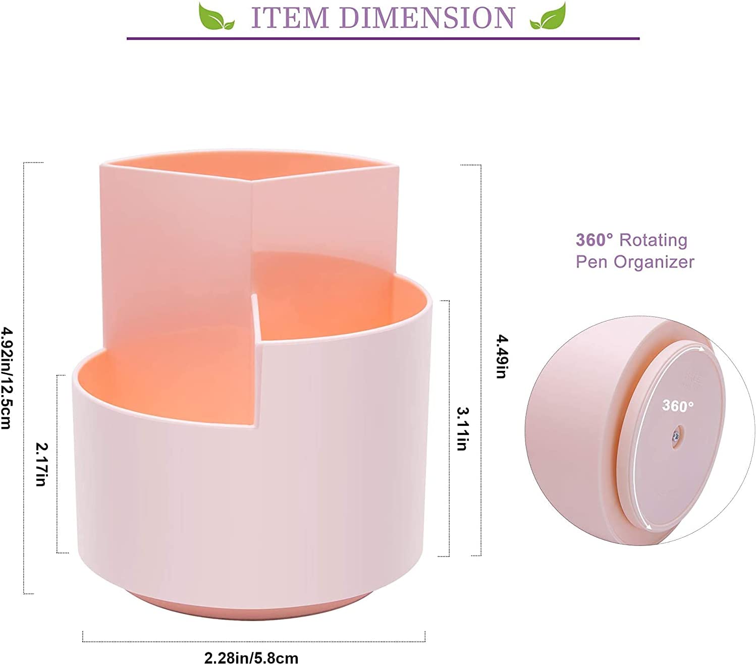 360 degree rotating multi-functional pen holder with 3 separate layer for office desk organiser (Pink)