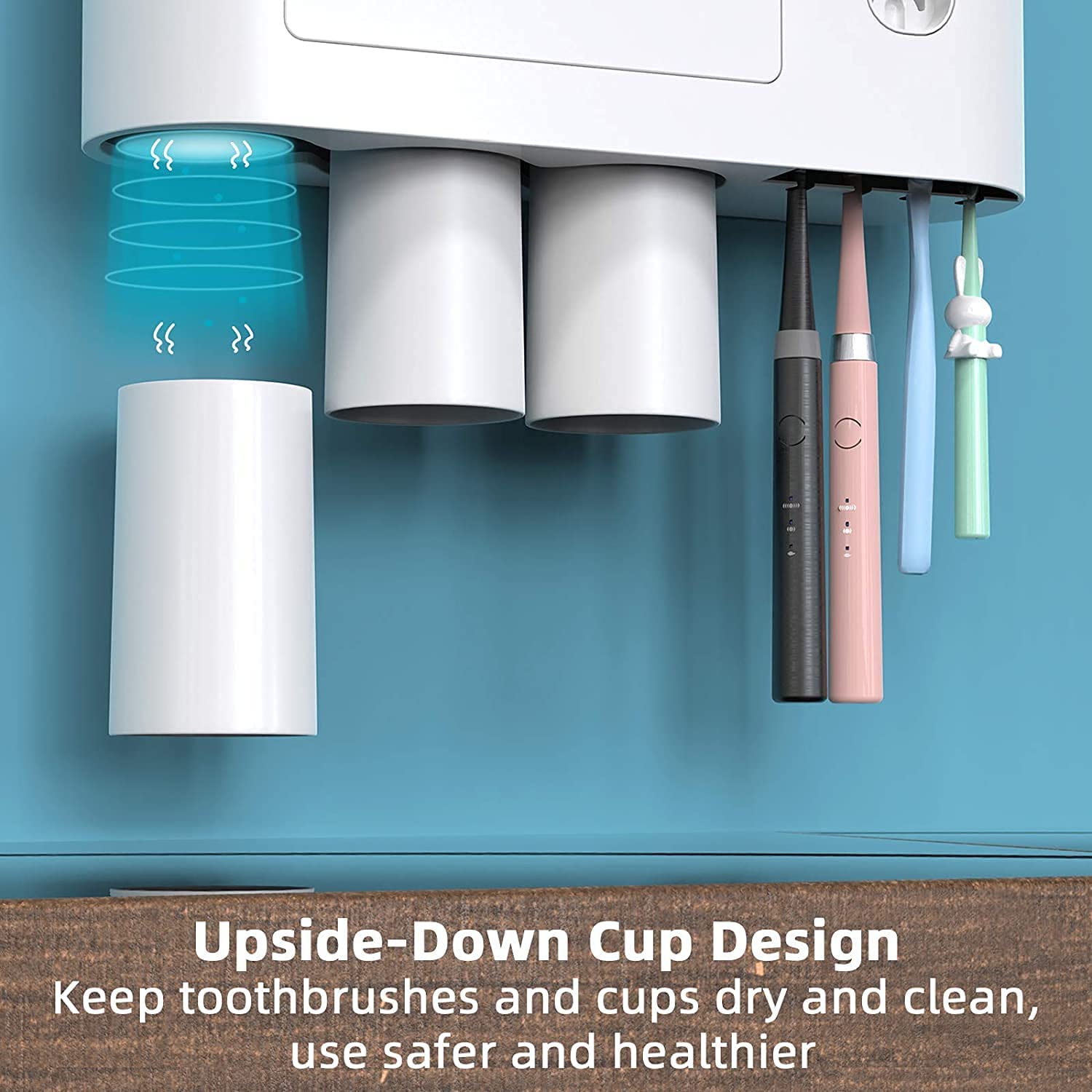 Automatic Wall Mounted Toothbrush Holder with Magnetic Cups Kids & Family Set for Bathroom (White and Black)