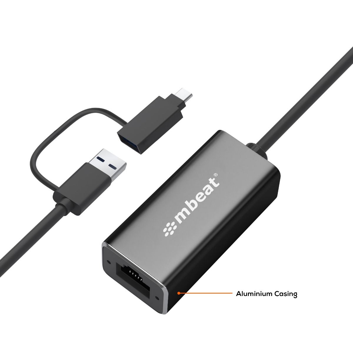 mbeat 2-in-1 USB 3.1 Gigabit LAN Adapter with USB-C Converter