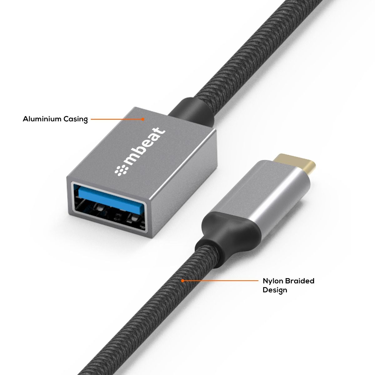 mbeat Tough Link USB-C to USB 3.0 Adapter with Cable - Space Grey