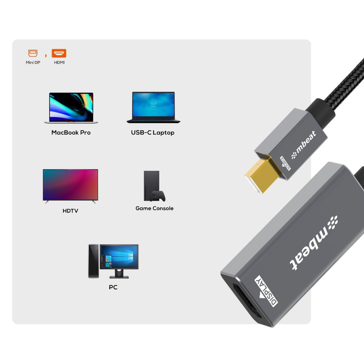 mbeat Tough Link Mini DisplayPort to HDMI Adapter