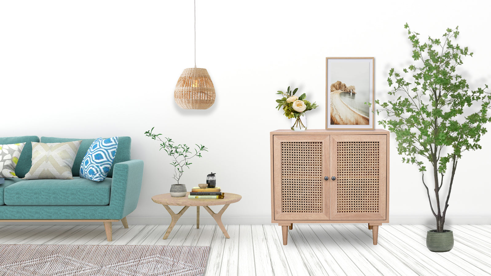 Natura Rattan Buffet Sideboard Storage Cabinet Hallway Table With 2 Doors