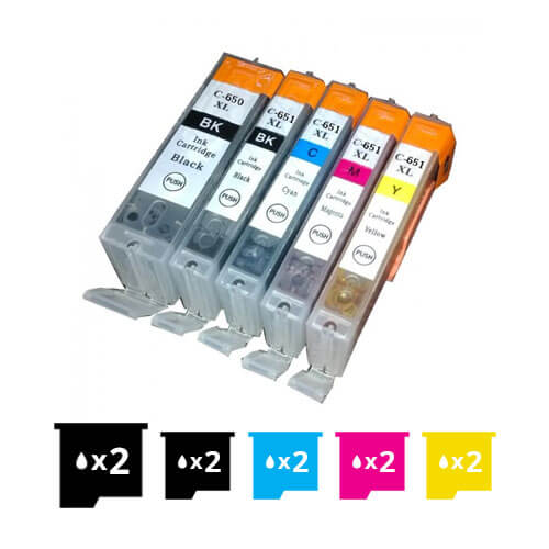 Compatible Premium 10 Pack PGI-650XL CLI-651XL High Yield Inkjet Cartridges [2BK,2PBK,2C,2M,2Y] - for use in Canon Printers